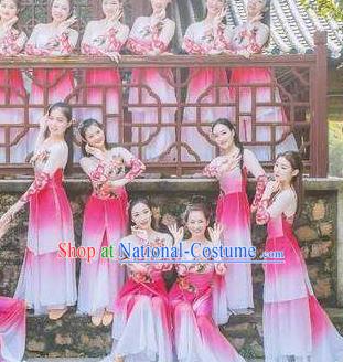 Traditional Chinese Classical Dance Fu Sheng Ci Costume Beautiful Dance Pink Dress for Women