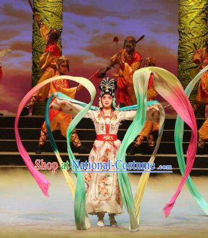 Traditional Chinese Classical Dance Guo Se Tian Xiang Costume Beautiful Dance Colorful Ribbon Dress for Women