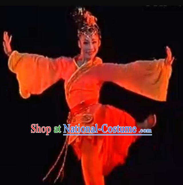 Traditional Chinese Classical Dance Han Feng Li Ying Costume Folk Dance Beautiful Dance Red Dress for Women