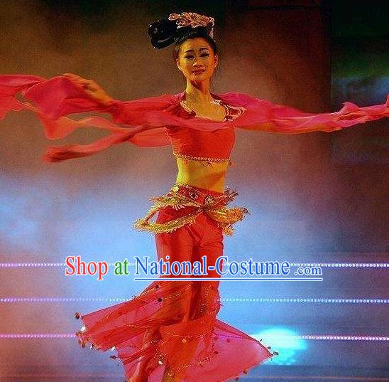 Traditional Chinese Classical Dance Hu Xuan Wu Costume Fan Dance Beautiful Dance Red Dress for Women