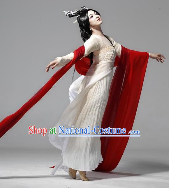 Traditional Chinese Classical Dance Confucius Costume Court Lady Stage Show Beautiful Dance White Dress for Women