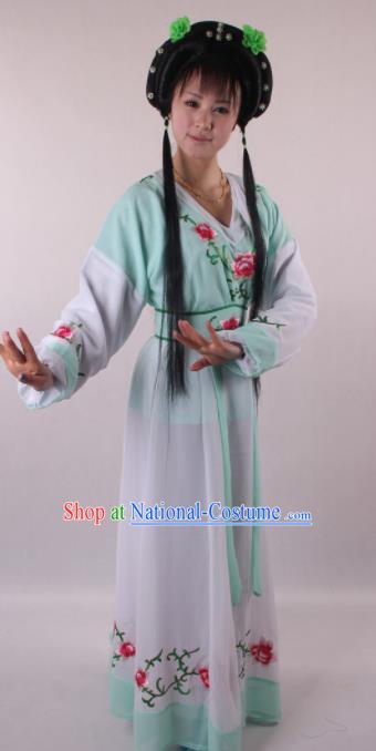 Professional Chinese Shaoxing Opera Servant Girl Green Dress Ancient Traditional Peking Opera Young Lady Costume for Women