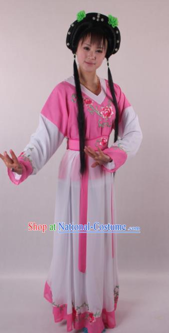 Professional Chinese Shaoxing Opera Servant Girl Pink Dress Ancient Traditional Peking Opera Young Lady Costume for Women