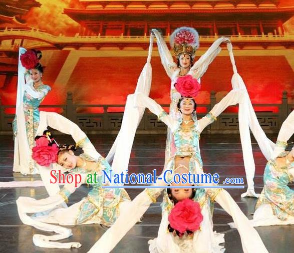 Traditional Chinese Classical Dance Bai Zhu Wu Costume Tang Dynasty Court Water Sleeve Dance Dress for Women