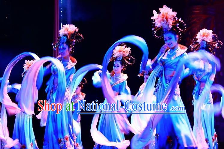 Traditional Chinese Classical Dance Bai Zhu Wu Costume Tang Dynasty Water Sleeve Dance Dress for Women