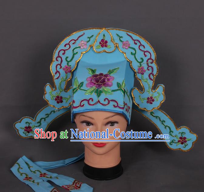 Traditional Chinese Shaoxing Opera Niche Blue Hat Ancient Gifted Scholar Hair Accessories Headwear for Men