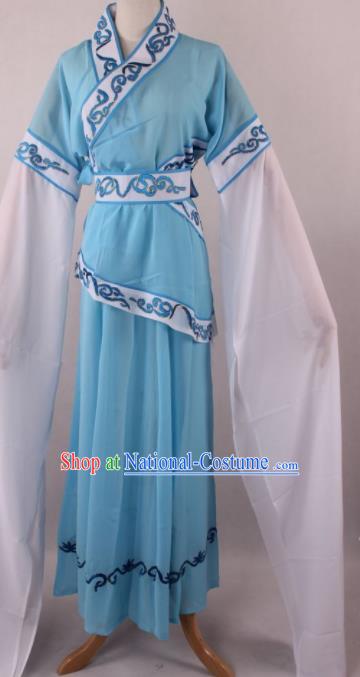 Professional Chinese Shaoxing Opera Village Girl Blue Dress Ancient Traditional Peking Opera Maidservant Costume for Women