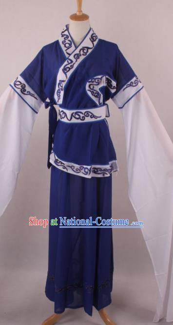 Professional Chinese Shaoxing Opera Village Girl Royalblue Dress Ancient Traditional Peking Opera Maidservant Costume for Women