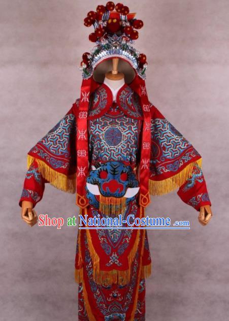 Chinese Shaoxing Opera Takefu Red Clothing Traditional Ancient General Da Kao Costume for Men