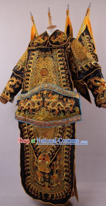 Chinese Shaoxing Opera Takefu Black Clothing Traditional Ancient General Da Kao Costume for Men