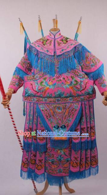 Professional Chinese Shaoxing Opera Female General Pink Da Kao Ancient Traditional Peking Opera Hua Mulan Costume for Women