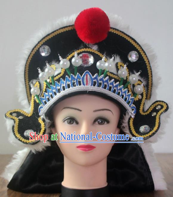 Traditional Chinese Shaoxing Opera Takefu Black Hat Ancient Warrior Helmet Headwear for Men