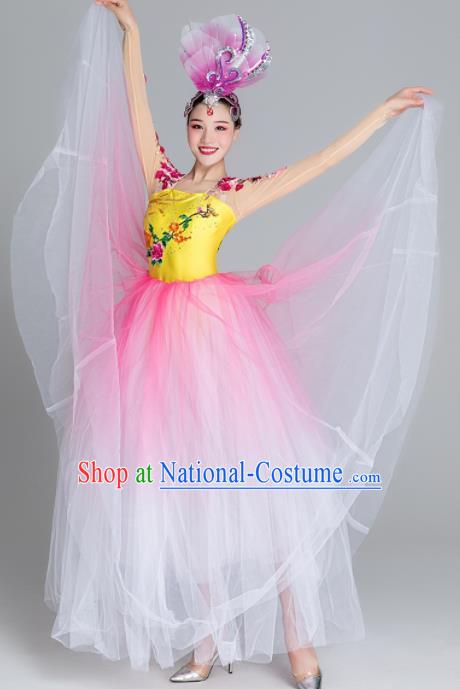 Traditional Chinese Classical Dance Chorus Pink Dress Stage Show Opening Dance Costume for Women