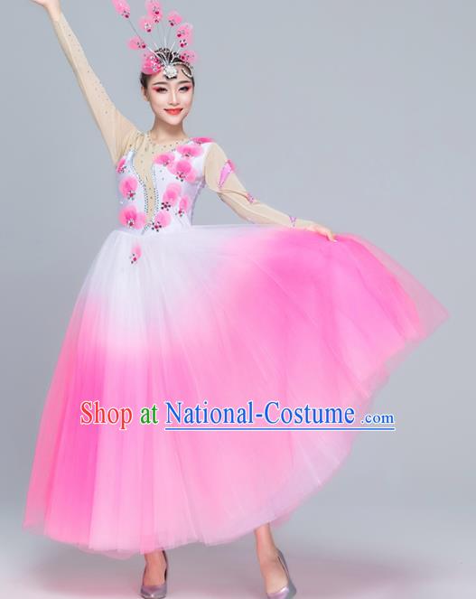 Traditional Chinese Spring Festival Gala Modern Dance Pink Dress Stage Show Chorus Opening Dance Costume for Women