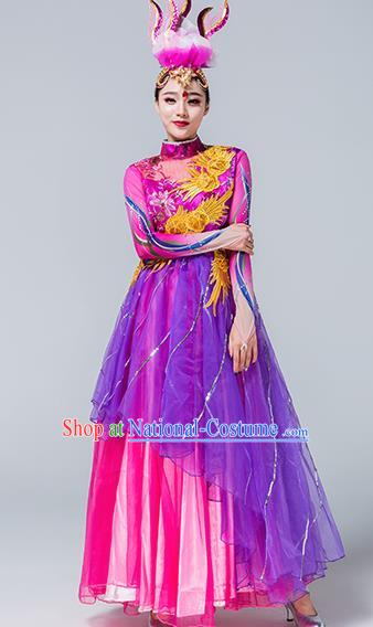 Traditional Chinese Spring Festival Gala Group Dance Purple Dress Stage Show Chorus Opening Dance Costume for Women