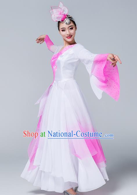 Traditional Chinese Spring Festival Gala Classical Dance Pink Dress Stage Show Umbrella Dance Costume for Women