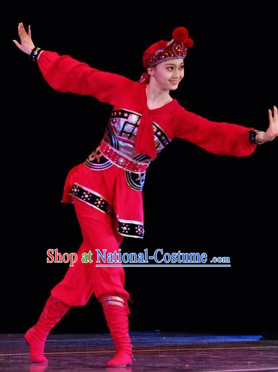 Traditional Chinese Classical Dance Mu Lan Gui Red Costume Stage Show Beautiful Dance Dress for Women