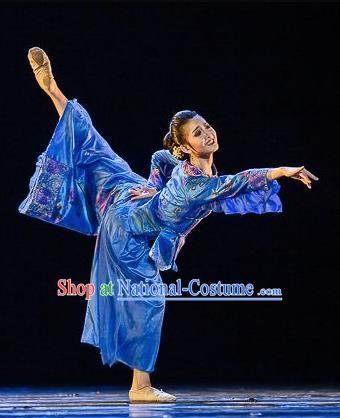 Traditional Chinese Classical Dance Qiu Jin Costume Ballet Stage Show Beautiful Dance Blue Dress for Women