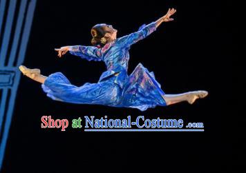 Traditional Chinese Classical Dance Qiu Jin Costume Ballet Stage Show Beautiful Dance Blue Dress for Women