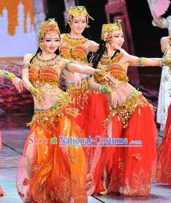 Traditional Chinese Classical Dance Competition Along the Silk Road Red Costume Indian Dance Stage Show Beautiful Dance Dress for Women