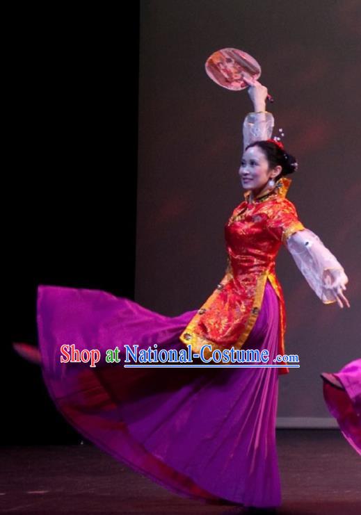 Chinese Beautiful Dance Wan Shan Shi Nv Costume Traditional Palace Fan Classical Dance Competition Dress for Women