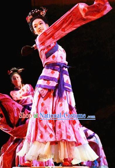 Chinese Beautiful Dance Xiang He Ge Pink Costume Traditional Water Sleeve Dance Classical Dance Competition Dress for Women