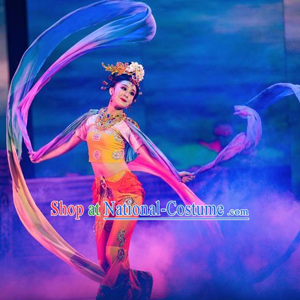 Traditional Chinese Classical Dance Coloured Silk Competition Si Lu Ni Shang Costume Stage Show Beautiful Dance Dress for Women