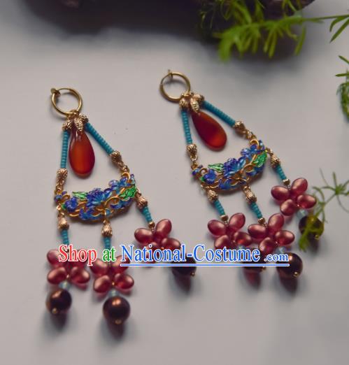 Chinese Ancient Princess Blueing Butterfly Ear Accessories Traditional Hanfu Earrings for Women