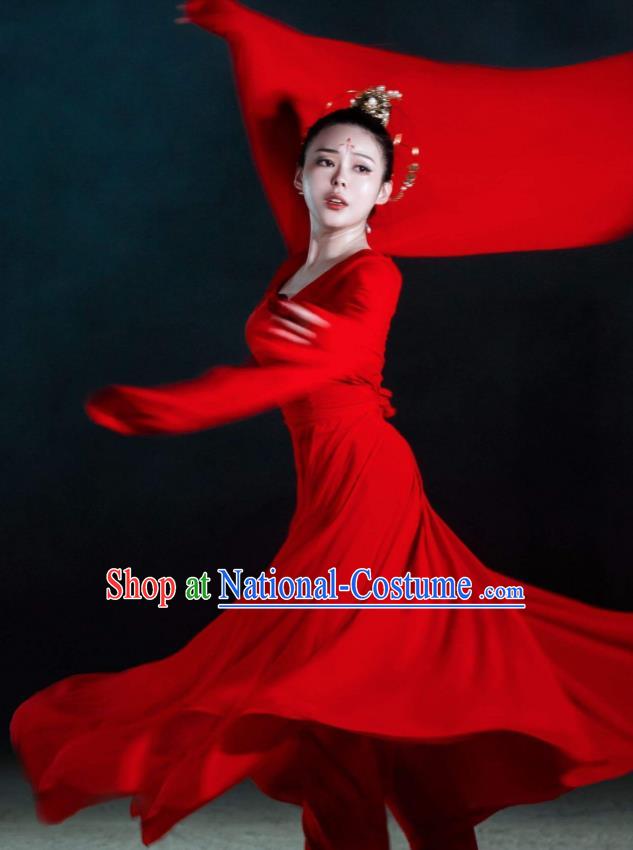 Beautiful Chinese Dance Yue Ren Song Dance Costume Traditional Classical Dance Red Dress for Women