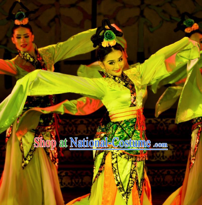 Chinese Beautiful Dance Classical Dance Competition Ta Ge Costume Traditional Stage Show Green Dress for Women