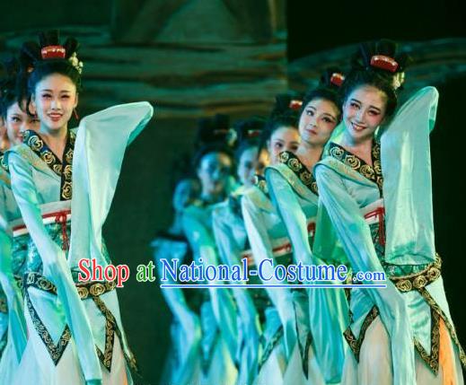 Chinese Beautiful Dance Classical Dance Competition Ta Ge Costume Traditional Stage Show Green Dress for Women