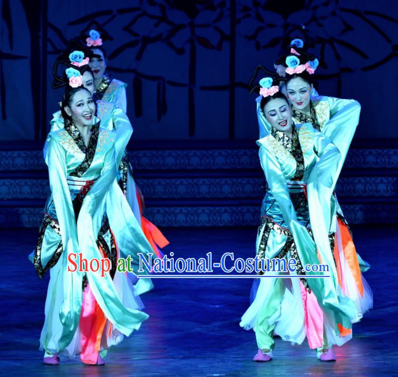 Chinese Beautiful Dance Classical Dance Competition Ta Ge Costume Traditional Stage Show Green Dress for Women