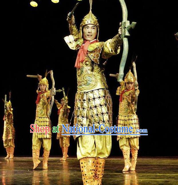 Traditional Chinese Classical Dance Tong Que Ji General Costume Group Dance Clothing for Men