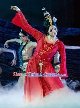 Beautiful Chinese Dance Wang Zhaojun Court Dance Red Costume Traditional Classical Dance Dress for Women