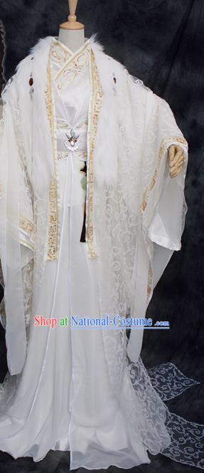 Traditional Chinese Cosplay Swordsman White Costume Ancient Royal Highness Hanfu Clothing for Men