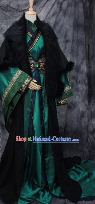 Traditional Chinese Cosplay Swordsman Deep Green Costume Ancient Royal Highness Hanfu Clothing for Men