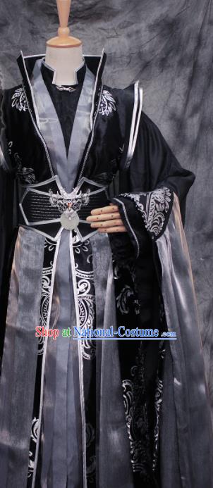 Traditional Chinese Cosplay King Swordsman Black Costume Ancient Royal Highness Hanfu Clothing for Men