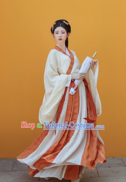 Traditional Chinese Jin Dynasty Palace Princess Historical Costume Ancient Court Maid Hanfu Dress for Women