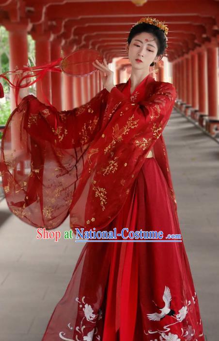 Traditional Chinese Jin Dynasty Wedding Historical Costume Ancient Court Bride Red Hanfu Dress for Women