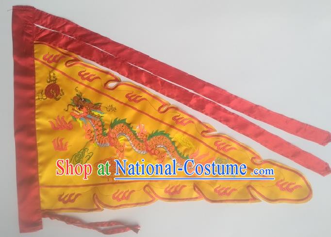 Chinese Traditional Embroidered Dragon Flag Dragon Boat Competition Golden Silk Triangular Flag