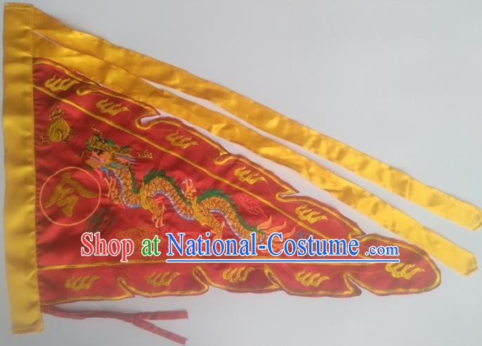 Chinese Traditional Embroidered Dragon Flag Dragon Boat Competition Red Silk Triangular Flag