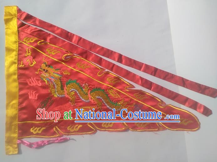 Chinese Traditional Dragon Boat Competition Embroidered Dragon Flag Red Silk Triangular Flag