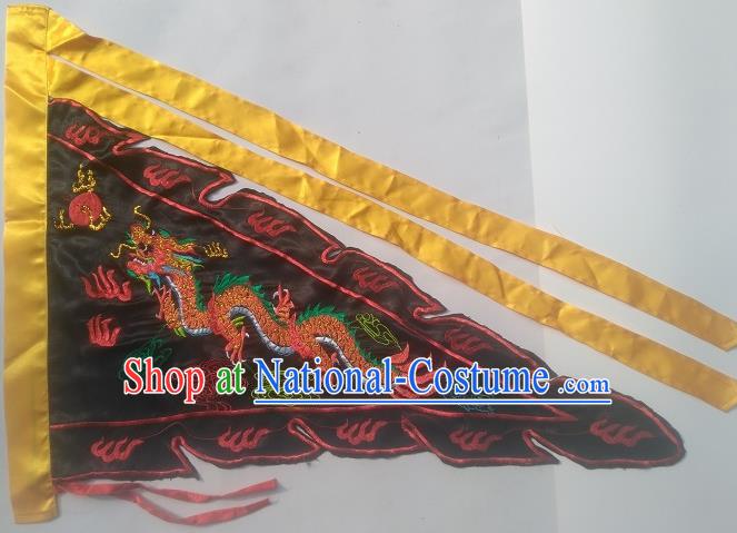 Chinese Traditional Dragon Boat Competition Embroidered Dragon Flag Black Silk Triangular Flag