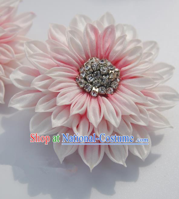 Japanese Geisha Kimono Pink Daisy Hair Claw Hairpins Traditional Yamato Hair Accessories for Women