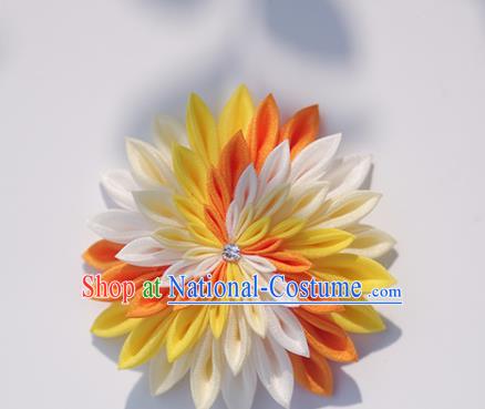 Japanese Geisha Kimono Orange Chrysanthemum Hair Claw Hairpins Traditional Yamato Hair Accessories for Women