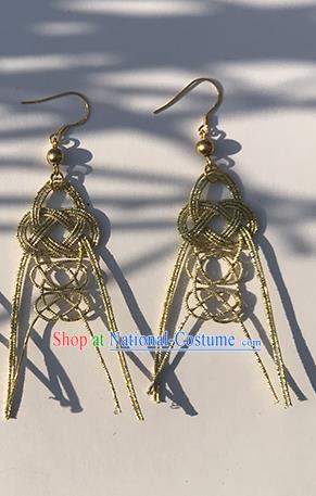 Japanese Ancient Golden Thread Ear Accessories Traditional Kimono Earrings for Women