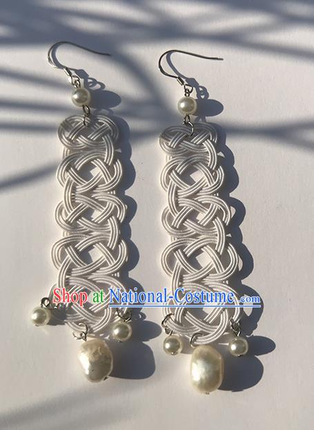 Japanese Ancient White Thread Pearl Ear Accessories Traditional Kimono Earrings for Women