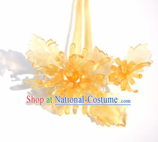 Japanese Geisha Kimono Yellow Chrysanthemum Hairpins Traditional Yamato Hair Accessories for Women