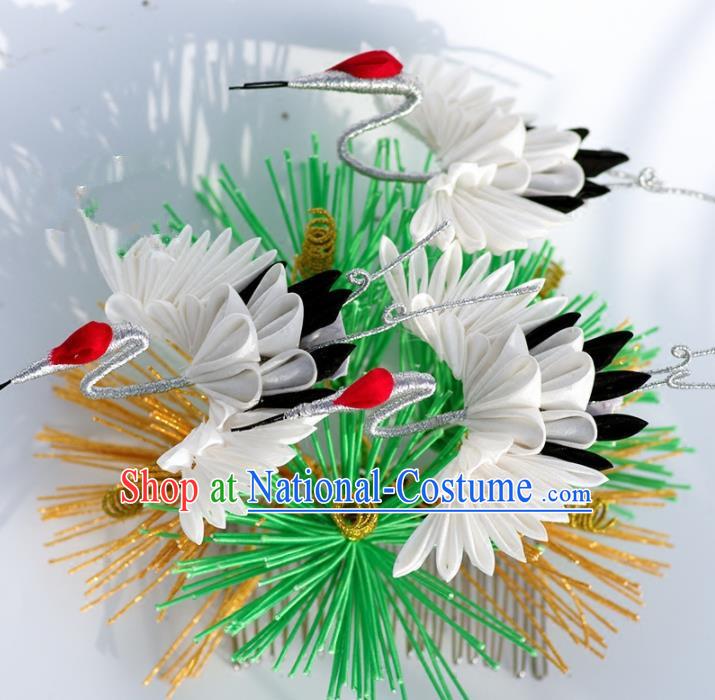 Japanese Geisha Kimono Pine Cranes Hair Comb Hairpins Traditional Yamato Hair Accessories for Women