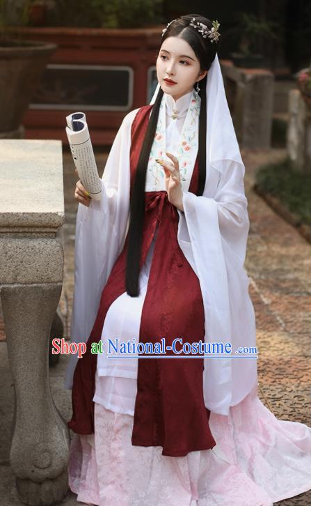 Traditional Chinese Ming Dynasty Imperial Consort Historical Costume Ancient Drama Taoist Nun Wine Red Hanfu Dress for Women